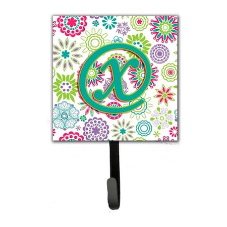 Jensendistributionservices Letter X Flowers Pink Teal Green Initial Leash & Key Holder MI2103640